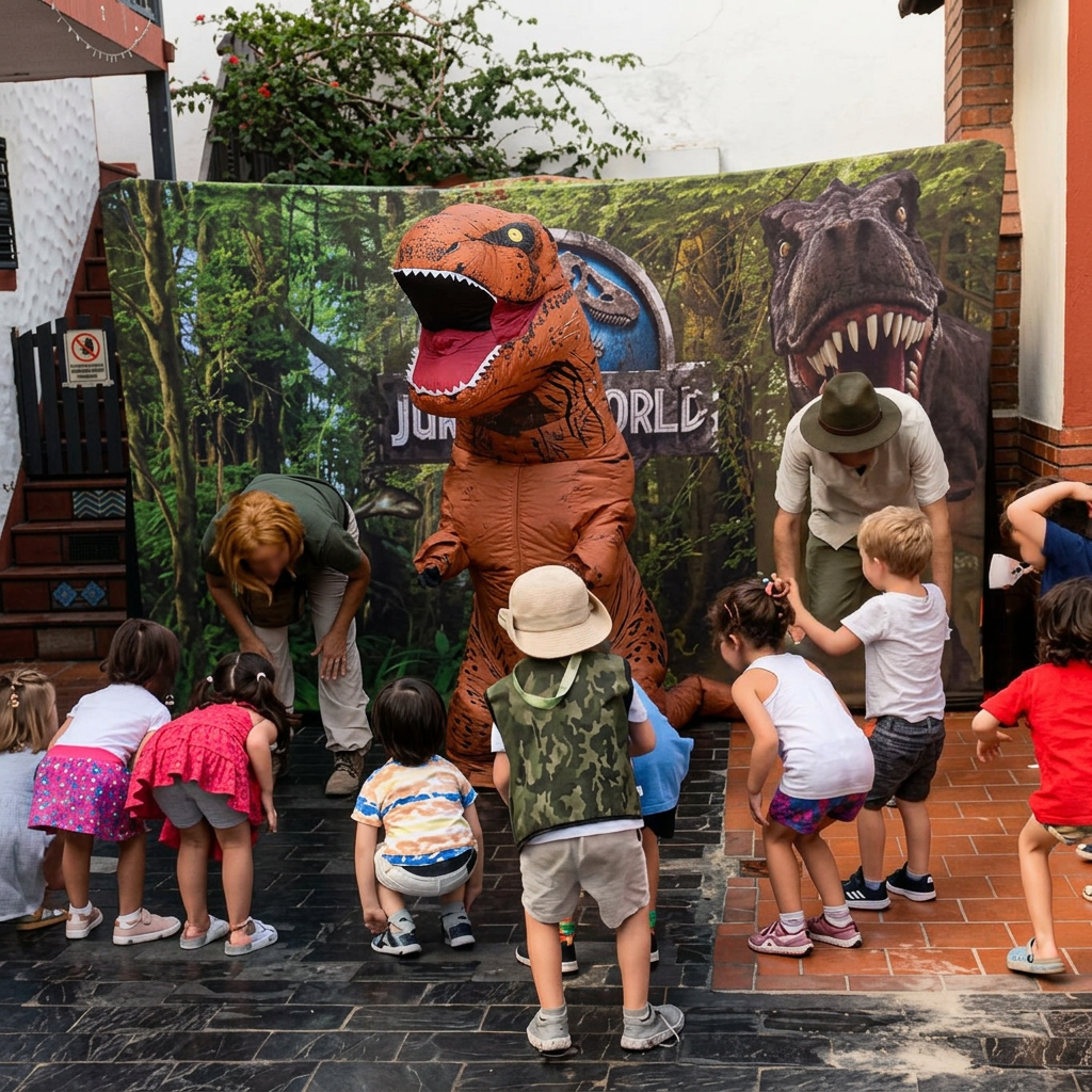 Show de dinosaurio en fiesta infantil